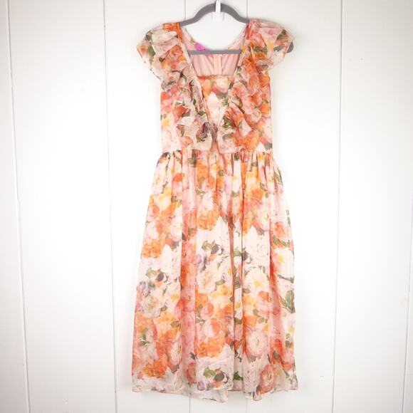 MX Fashion Dress Womens SZ M Floral Ruffled Short Sleeve Summer Beachy Coastal - Picture 1 of 10